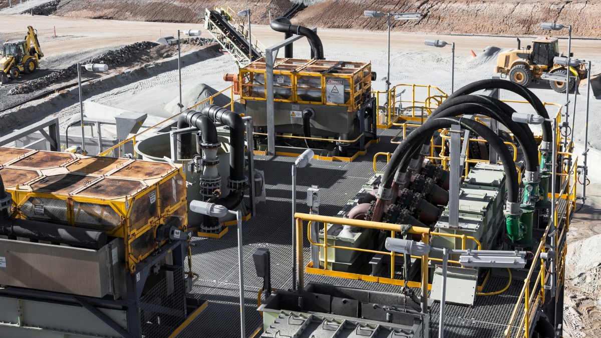 Industrial lithium mining processing equipment with pipework and conveyor systems